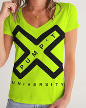 Load image into Gallery viewer, PUMP'T UNIVERSITY LOGO 'X' Women's V-Neck Tee