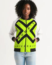 Load image into Gallery viewer, PUMP&#39;T UNIVERSITY LOGO &#39;X&#39; Women&#39;s Bomber Jacket
