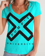 Load image into Gallery viewer, PUMP&#39;T UNIVERSITY LOGO &#39;X&#39; Women&#39;s V-Neck Tee
